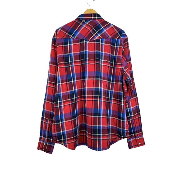 Lucky Brand Mens Medium Red Plaid Pearl Snap Button Front Western Shirt Size XL - Picture 2 of 13